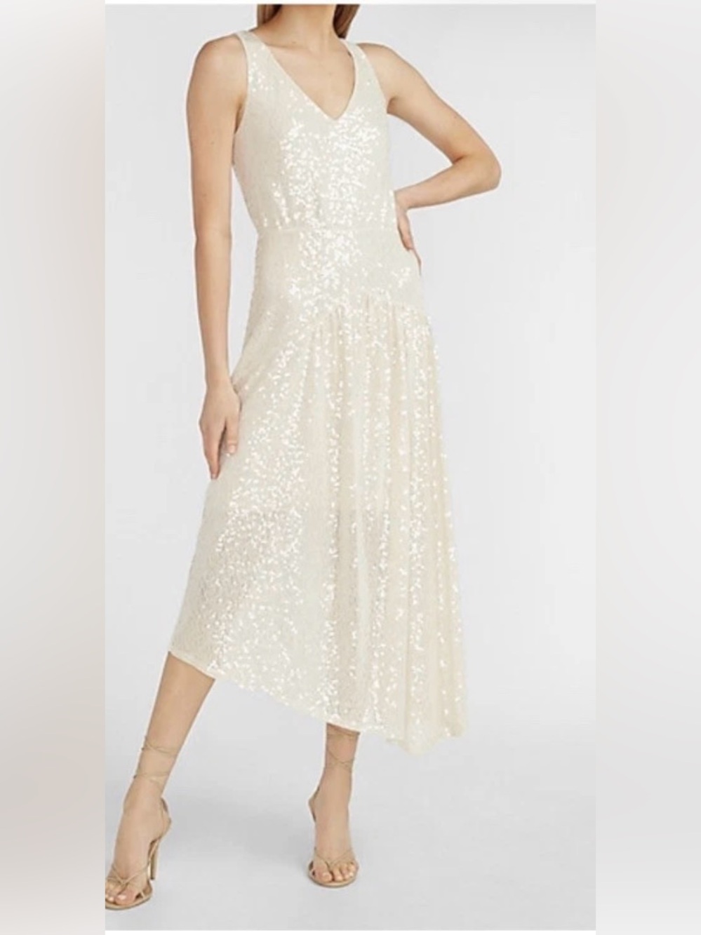 Express Sequin V-Neck Dress in Blush Beige
Express Champagne Sequin Midi Dress